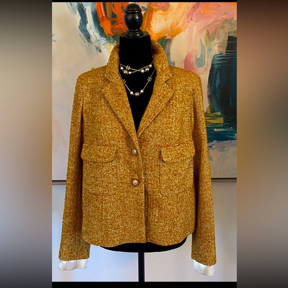 CHANEL wool Tweed Button Front tailored jacket outer P09590 Brown 36